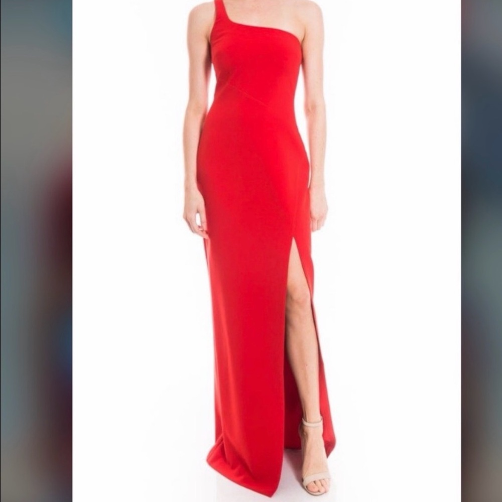 LIKELY Camden One Shoulder Deep Pink Gown